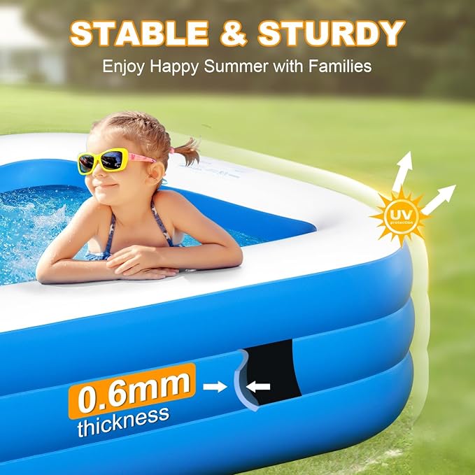 Inflatable Swimming Pool for Adults Kids - 10FT x 6FT Blow Up Pools Kiddie Pool, Oversized Thickened Family Inflatable Pools for Backyard Outdoor Garden Outdoor Summer Water Party