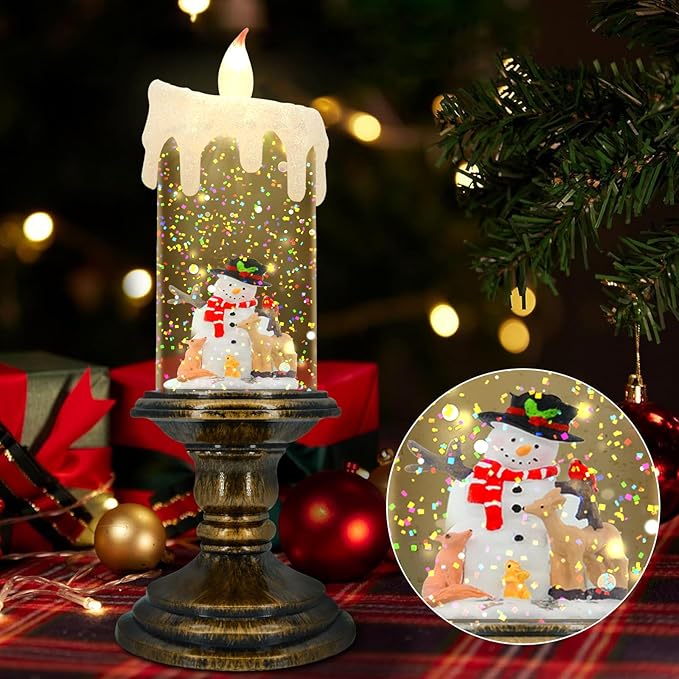 AOMIL Christmas Flameless Candles, Flickering Flameless Candles with Timer, LED Candles Battery Operated, Snow Globe Candle Light for Christmas Decorations