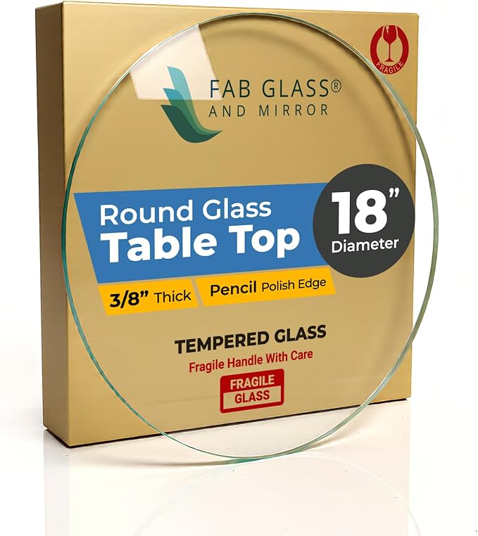 18 Inch Round Clear Tempered Glass Table Top with 3/8" Thick Pencil Polished Edges for Dining, Coffee Table, or Office Use by Fab Glass and Mirror