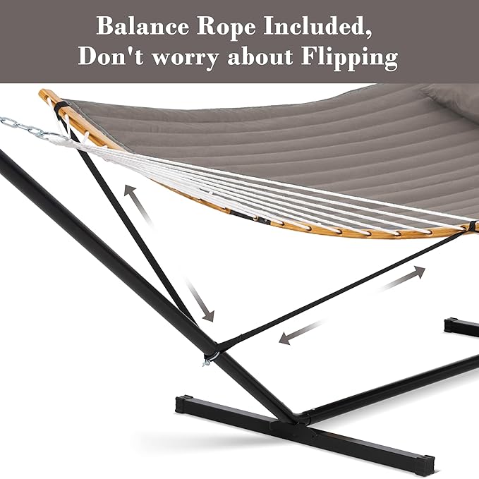 SUNCREAT Hammocks Portable Hammock with 12 Ft Stand, Double Hammock with Spreader Bar, Heavy Duty Hammock Storage Bag