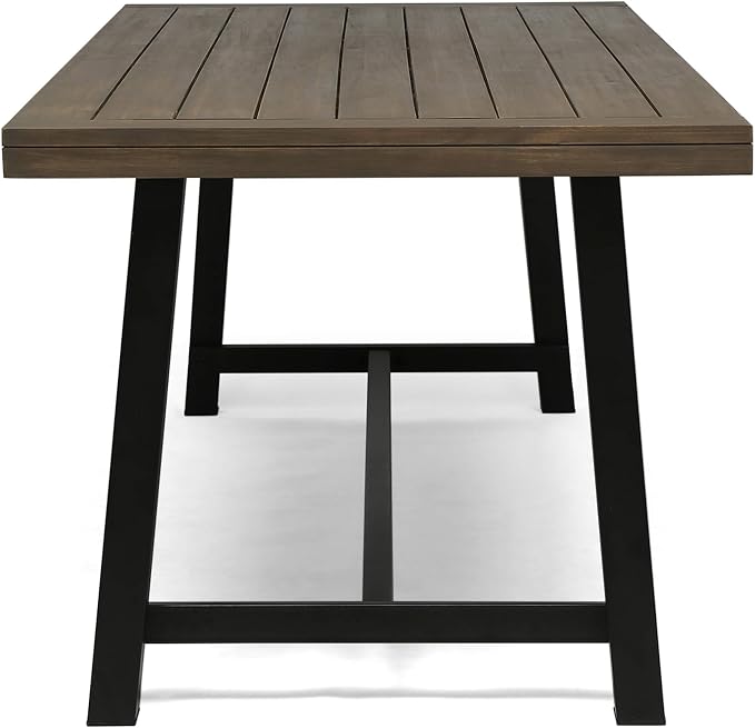 Christopher Knight Home Beau Outdoor Eight Seater Wooden Dining Table, Gray and Black Finish