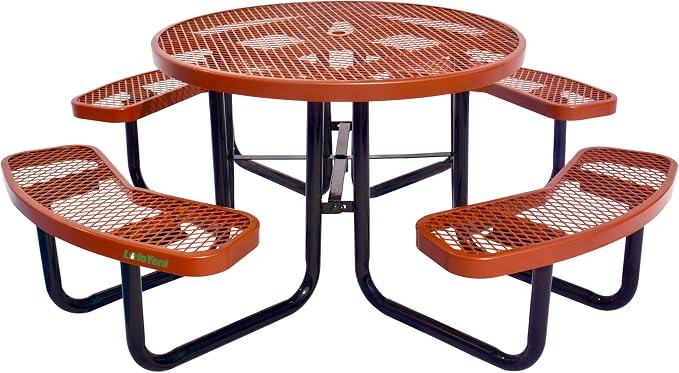 Heavy Duty 46 inch Expanded Metal Round Picnic Table (Brown)