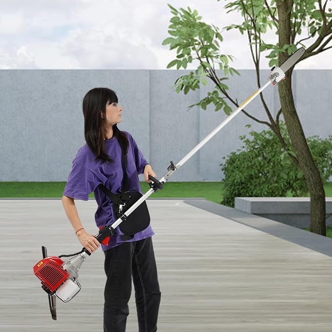 Gas Pole Chain Saw, 43CC 2 Stroke Gas Pole Saw, Tree Branch Pruner 12" Long Pruning Chain Saw 11.4-Foot Extendable Reach 1.25kw 1.7HP Gas Powered for Tree Pruning And Maintenance Red