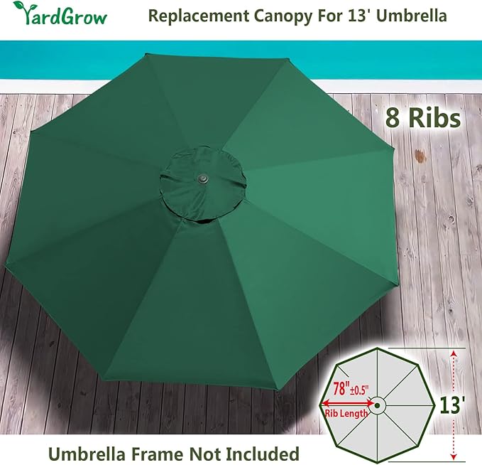 YardGrow 13ft 8 Ribs Umbrella Canopy Replacement for Patio Umbrella, Canopy ONLY, Frame NOT Included