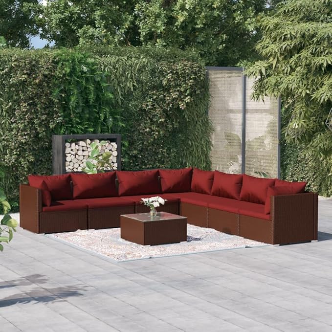 8 Piece Patio Lounge Set with Cushion, Piece Patio Set Furniture Conversation Sets Patio Lounge Set Outdoor Patio Sectional s Poly Rattan Brown