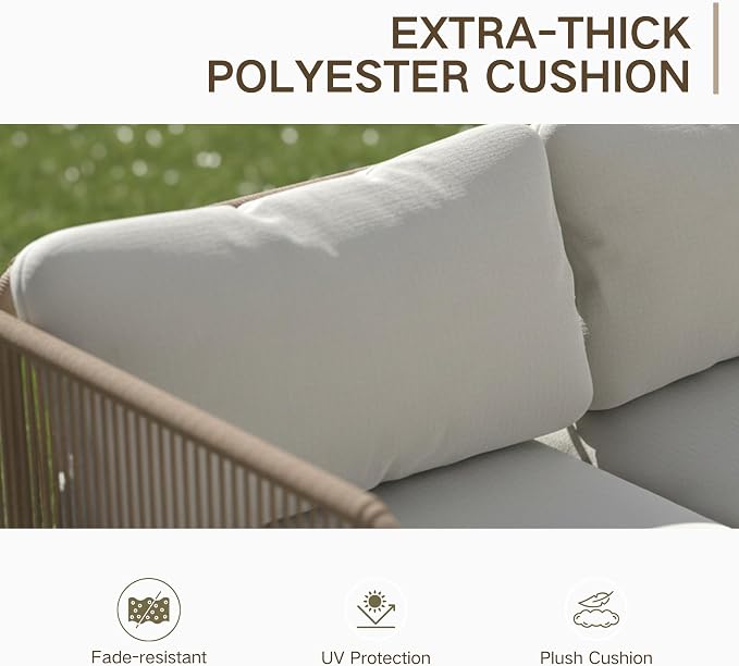 Kingdura 8 Pieces Outdoor Sectional Sofa Set, All-Weather PE Wicker Rattan Patio Conversation Set with Thick Cushions & Coffee Table, Patio Furniture Set for Garden Yard Porch Lawn Poolside (Beige)