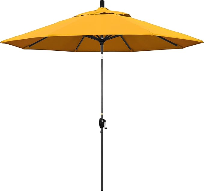 California Umbrella 9' Round Aluminum Market Umbrella, Crank Lift, Push Button Tilt, Black Pole, Pacifica