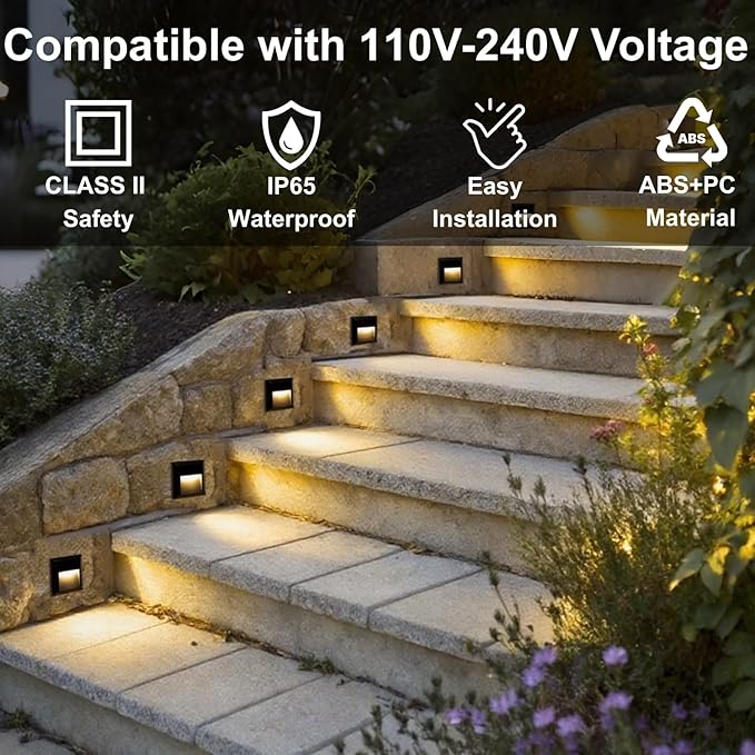 ZONK LED Indoor Outdoor Step Lights, Dimmable Upgraded 3 Color Landscape Pathway Stair Light, IP65 Waterproof Stairway Lighting, Deck Light, Retaining Wall Lights, 6 Pack