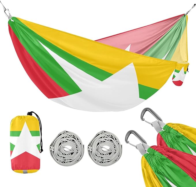 National Flag of Myanmar Hammocks with Portabl Carry Bag Backyard Hammock for Indoor Outdoor Patio
