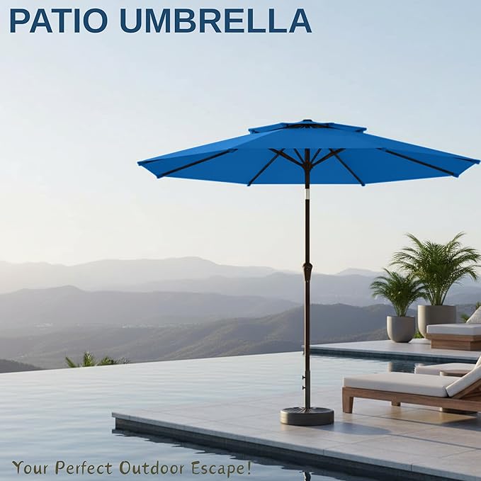 9ft 2-Tiers Patio Umbrella,Outdoor Market Table Umbrella with Push-Button Tilt & Crank | UV Protection,Suit for Backyard,Garden,Pool,Deck(Royal Blue)