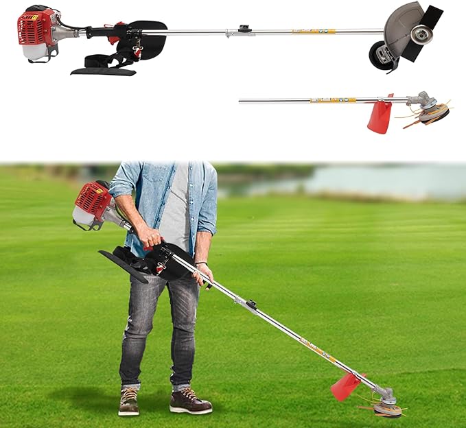 26CC Weed Eate, 2-Stroke Wacker Gas Powered, Durable Gasoline Weed Wacker for Outdoor Use, 33.8oz Fuel Tank, Adjustable Handle, and Safety Lock