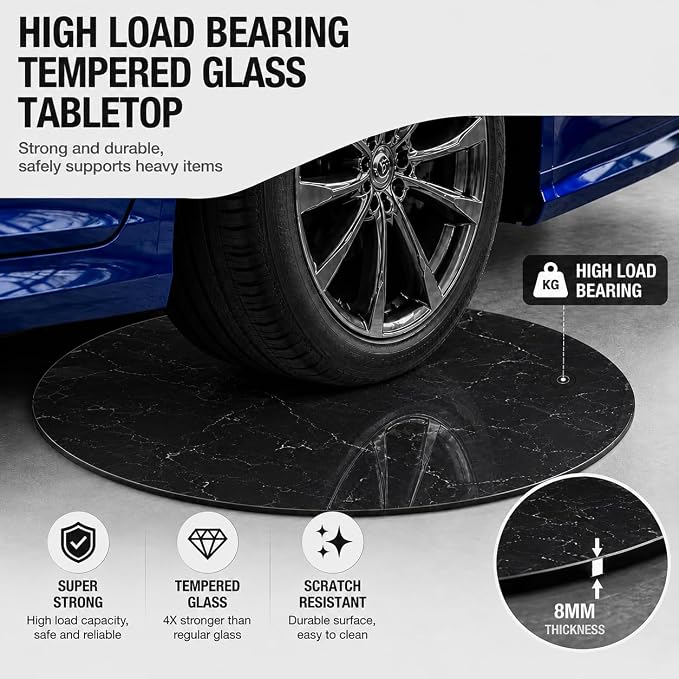 28" Round Tempered Glass Table Top, 5/16" (8mm) Thick, Marble Pattern Replacement, Heavy-Duty, Heat & Scratch Resistant for Coffee, Dining & Patio Tables, Black