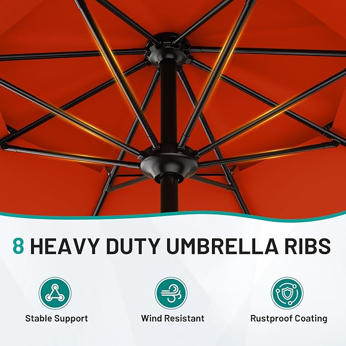 AreShark 9ft 2 Tiers Patio Umbrella - Outdoor Umbrella Waterproof UV Protection, Market Table Umbrella w/Push Button Tilt&Crank for Pool, Porch, Garden(Red)