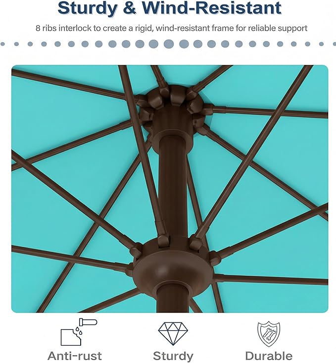 PatioKingdom 10FT Patio Umbrella with Push Button Tilt and Crank, Outdoor Market Umbrella with 8 Fiberglass Ribs, UV Protection Table Umbrella for Pool,Backyard,Garden,Deck