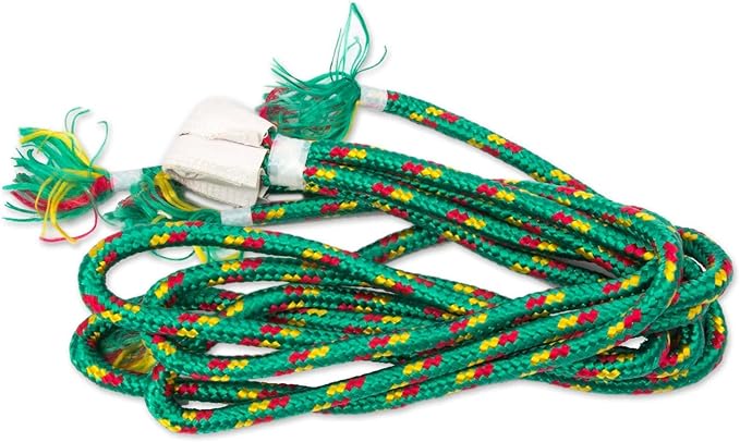 NOVICA Bright Yellow Turquoise Blue Striped Hand Woven Nylon Mayan 1 Person Rope Hammock with Hanging Accessories, 'Fluorescent Tropics' (Single)