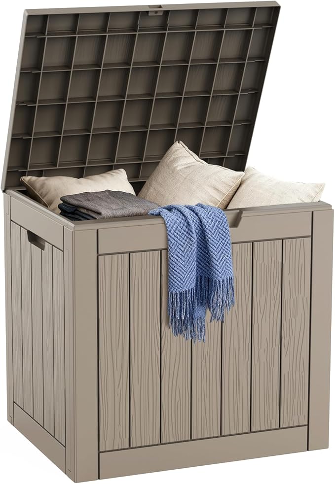 DRATO Deck Boxes, 30 Gallon Outdoor Storage Box for Patio Cushion, Garden Tools, Waterproof and UV Resistant, Lockable (Grey, 30 Gallon)