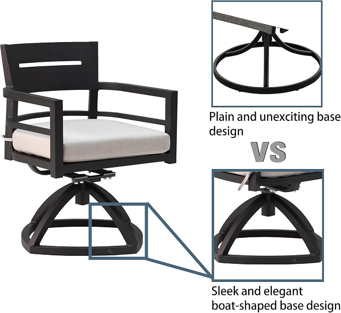7-Piece Outdoor Patio Aluminum Furniture, Modern Dining Set, Including 4 Dining Chairs & 2 Swivel Rockers and Rectangle Dining Table with Umbrella Hole, Ember Black