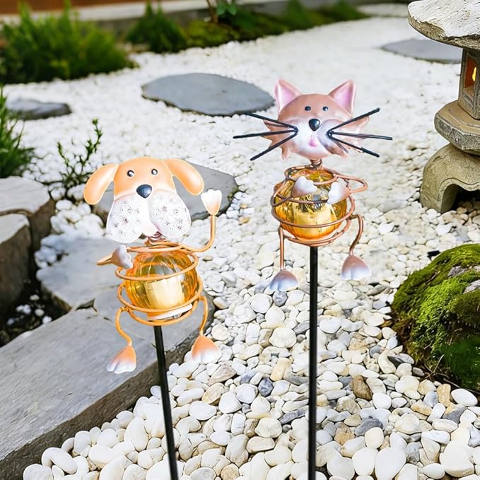 Solar Garden Lights,26''H Cat Dog Waterproof Decorative Solar Stake Light,Decorative Statues Figurine Lights for Lawn Patio Pathway for Outside
