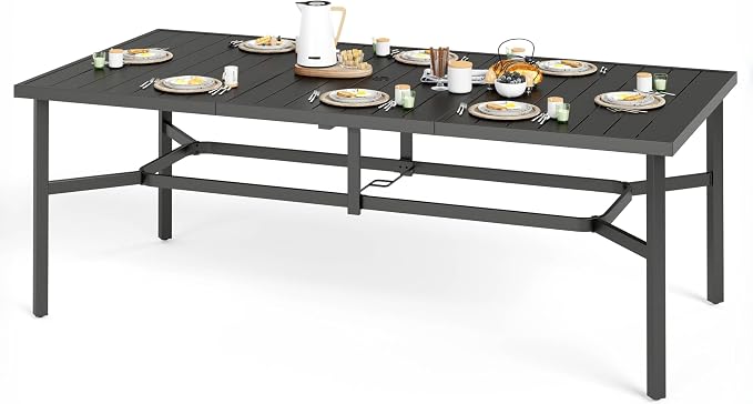 SUNSHINE VALLEY 83" Patio Table for 8,Large Rectangle Patio Dining Table with Umbrella Hole,E-Coating and Powder Coating Steel Frame Metal Outdoor Patio Table for Garden Backyard Lawn Yard