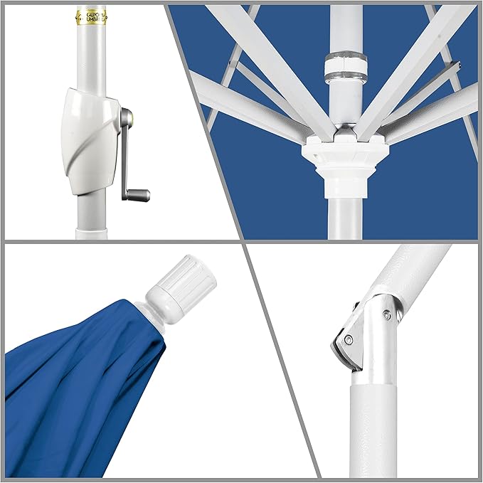 California Umbrella 9' Round Aluminum Market Umbrella, Crank Lift, Push Button Tilt, White Pole, Cilantro
