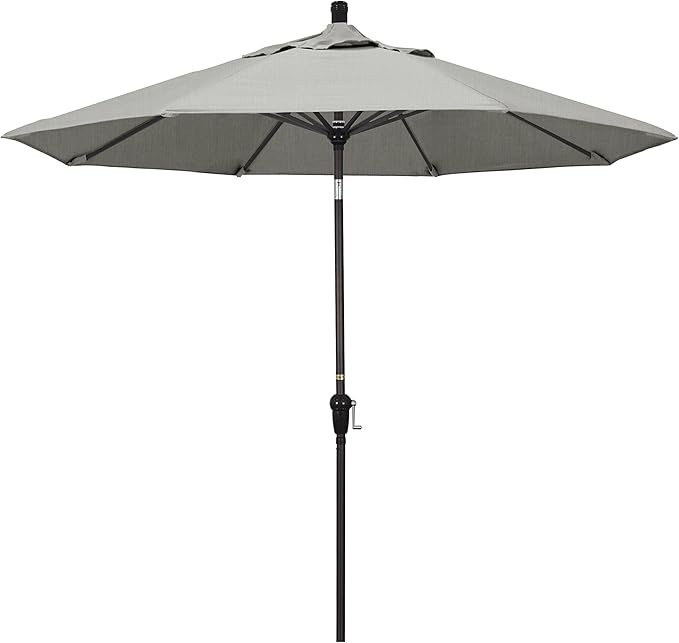 California Umbrella 9' Round Aluminum Market Umbrella, Crank Lift, Auto Tilt, Bronze Pole, Sunbrella Spectrum Cilantro