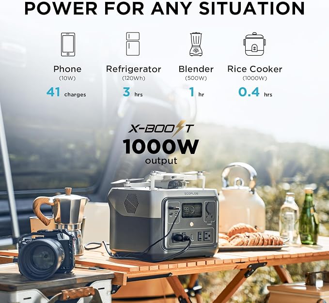 EF ECOFLOW Portable Power Station River 2 Max 500 with 110W Solar Panel, 499Wh LiFePO4 Battery, 1 Hour Fast Charging, Up to 1000W Output Solar Generator for Outdoor Camping/RVs/Home Use