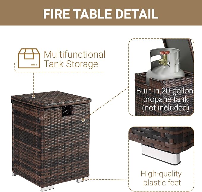 22.4in Outdoor Rattan Side Tables,Iron Frame Gas Bottle Storage Bin,Waterproof Patio Coffee Side Tables,All-Weather PE Wicker End Table,with Lid,for Garden Porch Poolside Deck Backyard (Brown)