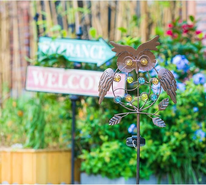 TAKE ME Owl Garden Solar Lights Outdoor, Solar Powered Stake Lights Chrismas Gifts Garden Gifts Mom Wife Grandma - Metal OWL LED Decorative for Walkway,Pathway,Yard,Lawn (Bronze)