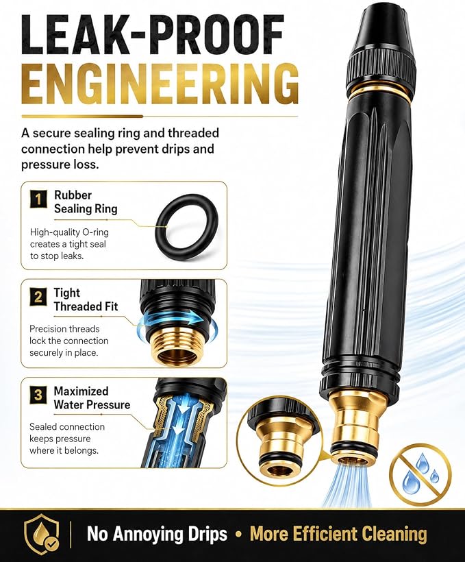 Home High Pressure Car Wash Water Gun Washing Cannon Connector Set Direct Spray Power Jet Water with Three Spray Modes Multi Function Watering Sprayer Cleaning Yard Pets Car Booster Nozzle