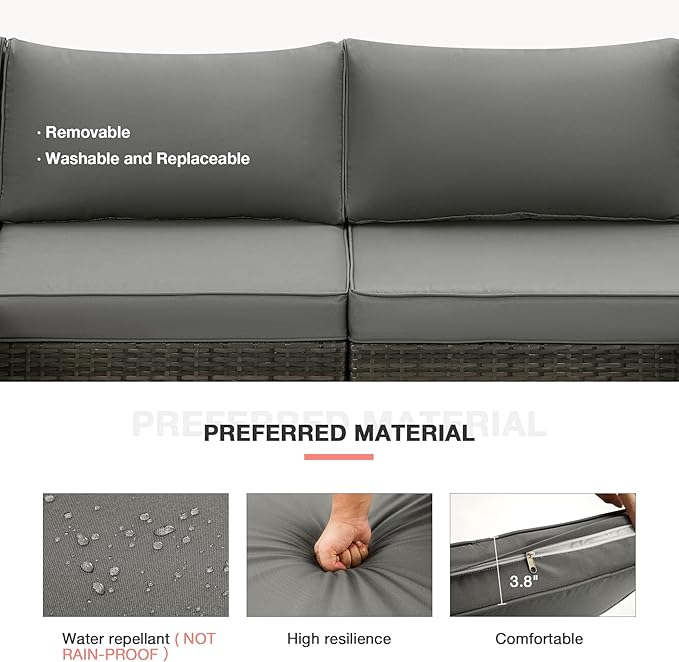 HOMREST 15 Pieces Outdoor Patio Furniture Set with 44" Propane Fire Pit Table, PE Rattan Sectional Sofa Conversation Set w/Adjustable Bracket, Wood Coffee Table for Backyard (Grey)