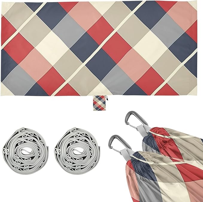 Red Blue and White Plaid Pattern 330lb Capacity Outdoor Hammocks with Portabl Carry Bag Fabric Hammock for Indoor Outdoor Patio amacas para patios con Base de adultos