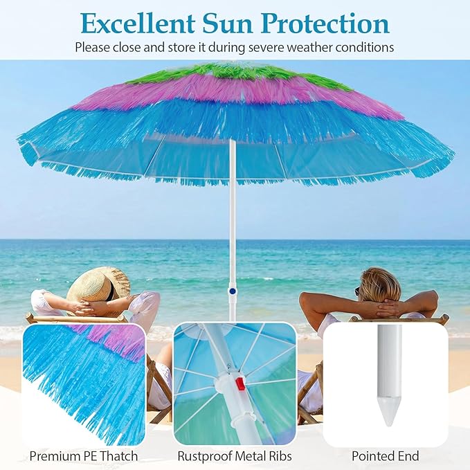 HAPPYGRILL 6 FT Tiki Thatched Umbrella, Hawaiian Tropical Palapa Style Patio Beach Umbrella w/Tilt, Portable Carrying Bag, PP Thatch Grass Pool Parasol for Garden Pool Yard Outdoor