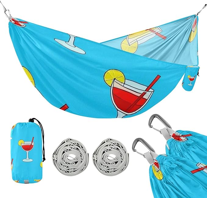Summer Lemon Drink Blue 330lb Capacity Hammocks for Camping with Hanging Rope Portable Hammock for Outside Patio Backyard Poolside hamaca inflable para Piscina