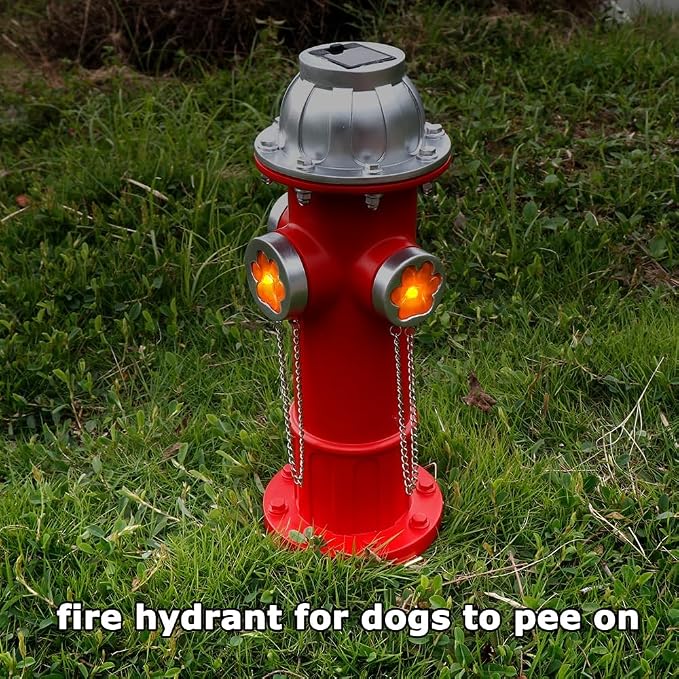 Fake Fire Hydrant Statues for Dogs to Pee On, Solar Light Fire Hydrant with Glowing Paw Prints for Garden Statues Lawn Outdoor Decorations, 14.5" Tall