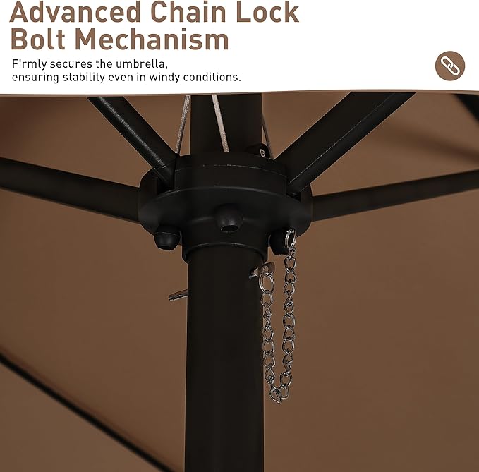 15 ft Patio Umbrella with Base, Large Rectangle Outdoor Umbrella with Matching Stand, Strap, Crank, Coffee