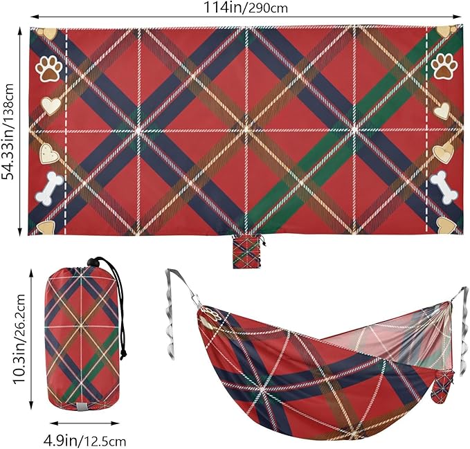 Plaid Pet Outdoor Hammock with Tree Straps for Outside Beach Patio Garden