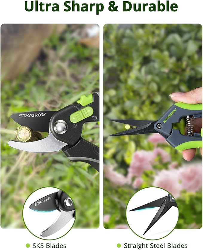 Gardening Scissors, Sharp Plant Trimming Scissors for Precise Cuts, Stainless Steel Pruning Shears Bonsai Clippers, 8.5" Bypass Garden Shears & 6.5" Straight Trimming Scissors 2 Pack