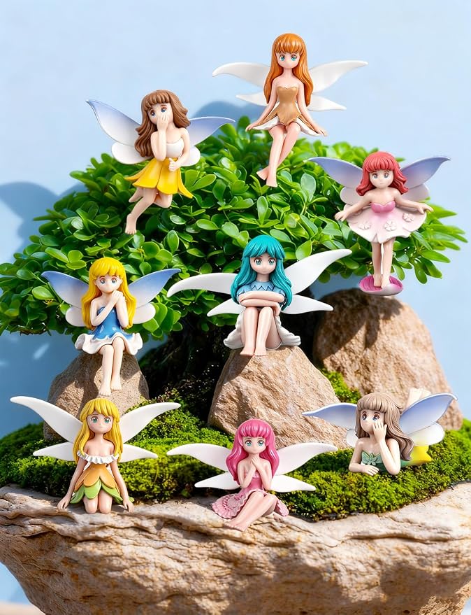 8Pcs Mini Fairy Garden Accessories Outdoor, Fairies for Fairy Garden | Small Fairies Figurines, For Decor Cake
