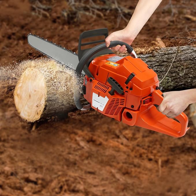 24Inch Gas Chainsaw, 2-Stroke 65CC 3.4KW Engine Handheld Gas Power Chain Saw with Air-cooled, Pull Start Petrol Saws Set for Wood Cutting, Garden Pruning, Forest Logging, USA STOCK