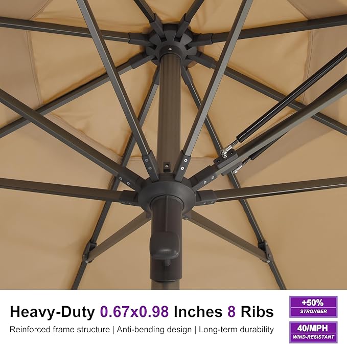 PURPLE LEAF 13 FT Commercial Round Patio Market Table Sun Umbrella Semi Auto Open All Weather Maximum Coverage for Hotel Resort Cafe Restaurant Garden Business Use Beige