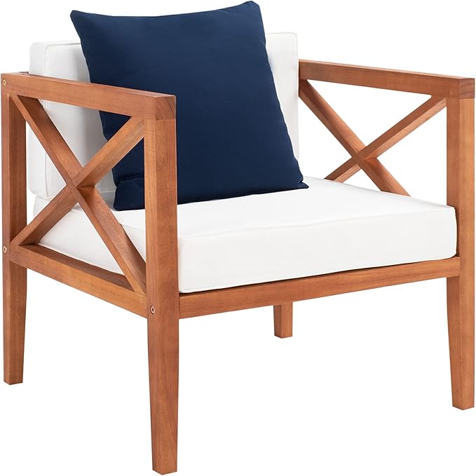 Safavieh PAT7031A Collection Nunzio Teak and White and Navy 4 Pc Accent Pillows Outdoor Set
