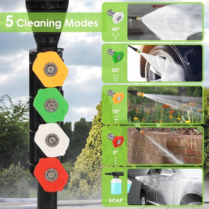 Pressure Washer 5000 PSI,2.8 GPM Power Washer with Foam Cannon,Portable Cleaner with 33ft Hose Reel,4 Nozzle Tips,and Soap Bottle for Cars/Home/Driveways/Patios/Decks/Fences,Green
