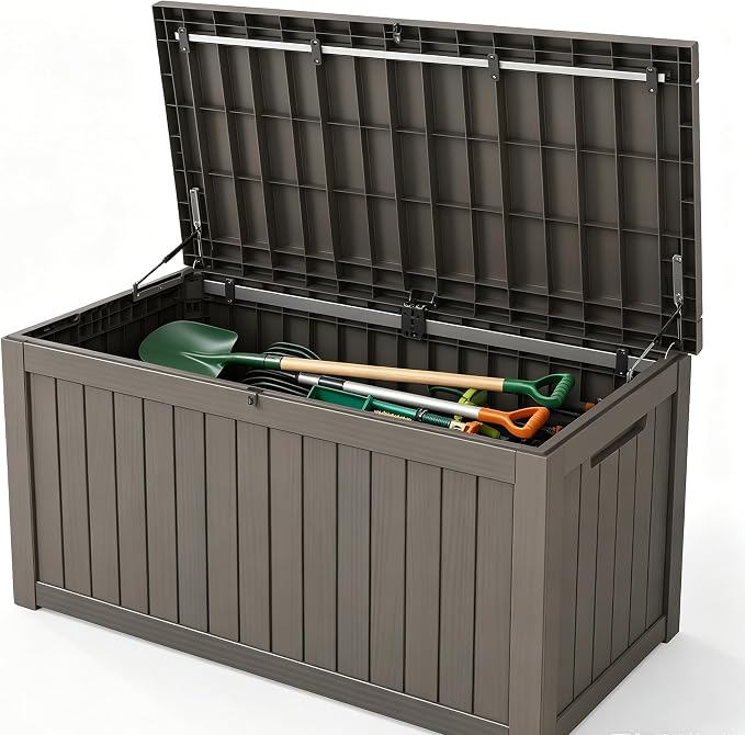 LAUSAINT HOME 260 Gallon Resin Deck Box, Outdoor Toy Storage Box, Package Delivery Box with Lockable Lid, Waterproof Outdoor Storage Box For Garden Tools, Patio Cushions(260 Gallon,Grey)