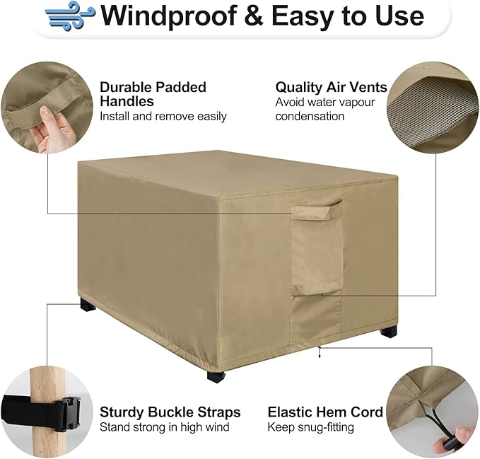OutdoorLines Outdoor Waterproof Patio Ottoman Covers - Rectangle UV-Proof Patio Side Table Cover Windproof Heavy-Duty Furniture Covering Protector 48L x 25W x 18H Inch, Camel