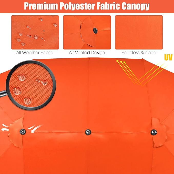 Tangkula 15FT Double-Sided Patio Umbrella, Outdoor Market Umbrella W/Hand-Crank System & Enhanced Base, Ultra-Large Twin Garden Umbrella W/ 12-Rib Structure for Residential & Commercial Use (Orange)