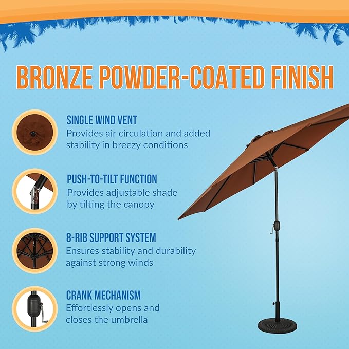 Island Umbrella Trinidad 9 ft Octagon Patio Umbrella – With Crank Lift, Push-to-Tilt, Rust-Resistant Steel Pole, 8-Rib Frame & Weather-Resistant Canopy – Brown/Coffee Outdoor Umbrellas for Patio