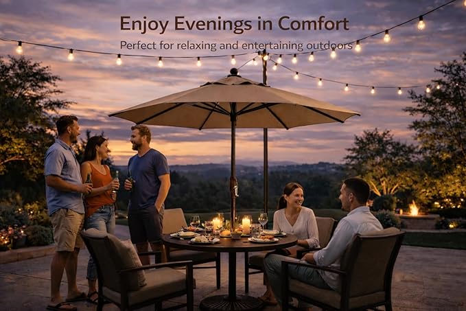 Treasure Garden Octagonal 9 ft Patio Umbrella - Outdoor Furniture Table Umbrella – Push-Button Tilt – Bronze Aluminum Frame (Obravia2, Navy)