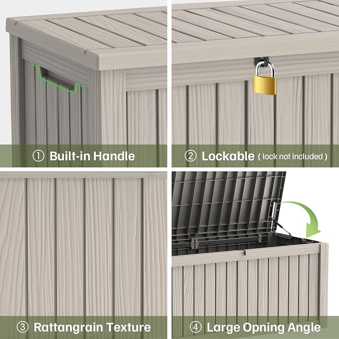 Outdoor Large Storage Cabinet Deck box, 150 Gallons Waterproof Heavy Duty Deck Box, Lockable Patio Storage box for Garden Tools, Lawn Mower, Bike, Trash Cans, Pool Supplies