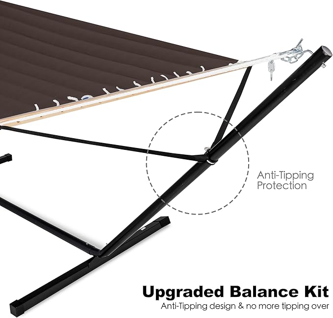 2 Person Hammock with Stand for Outside, Heavy Duty Steel Stand, Double 55inch Hammocks, Large Removable Pillow, Storage Bags, Max 475 lbs Capacity (Brown)