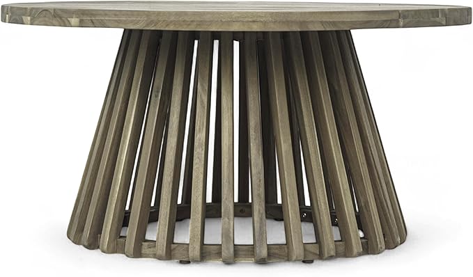 LUMISOL Patio Outdoor Acacia Wood Round Coffee Table, Circle Center Table for Backyard, Lawn, Balcony, Grey